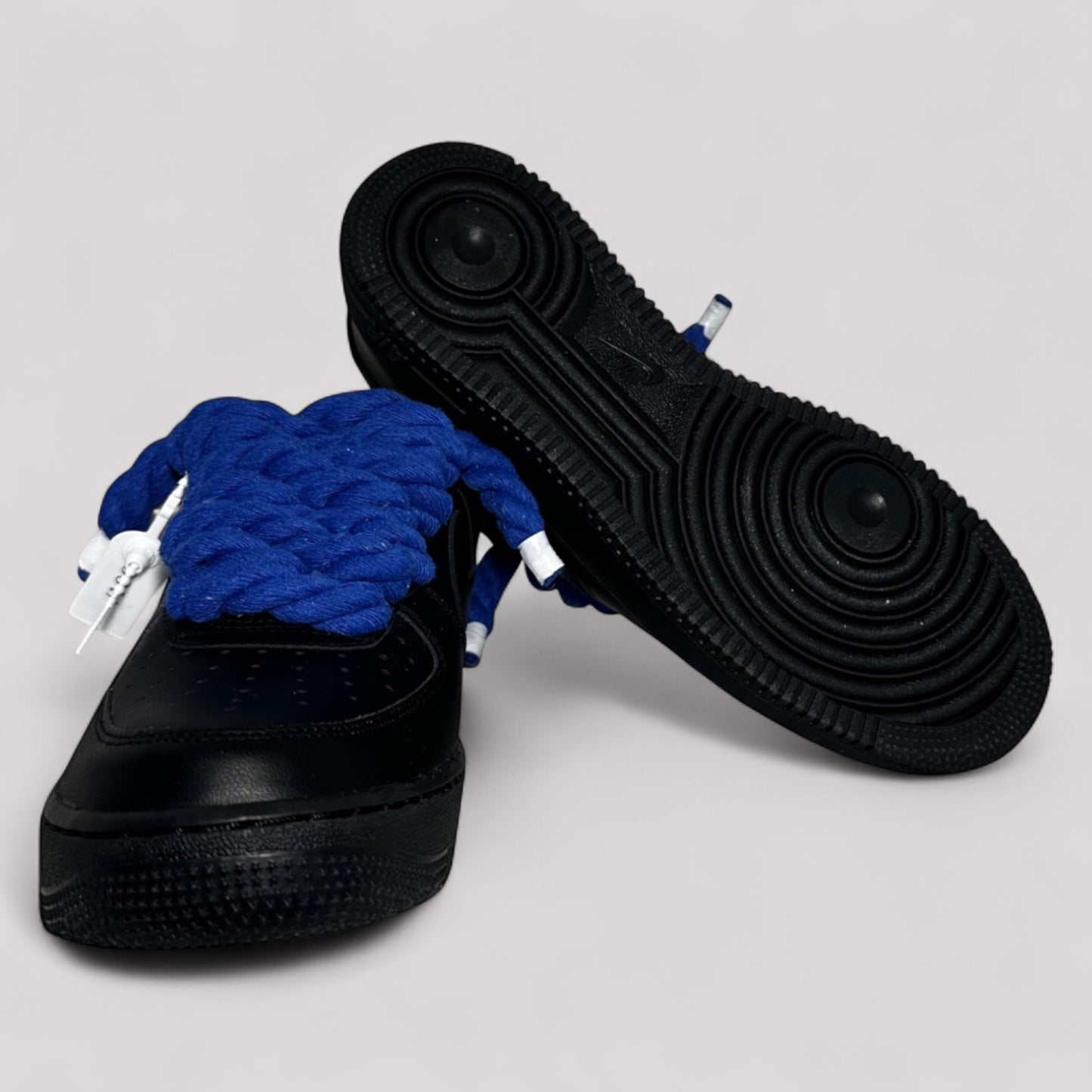 Custom Nike Air force 1 black with rope laces - Blue