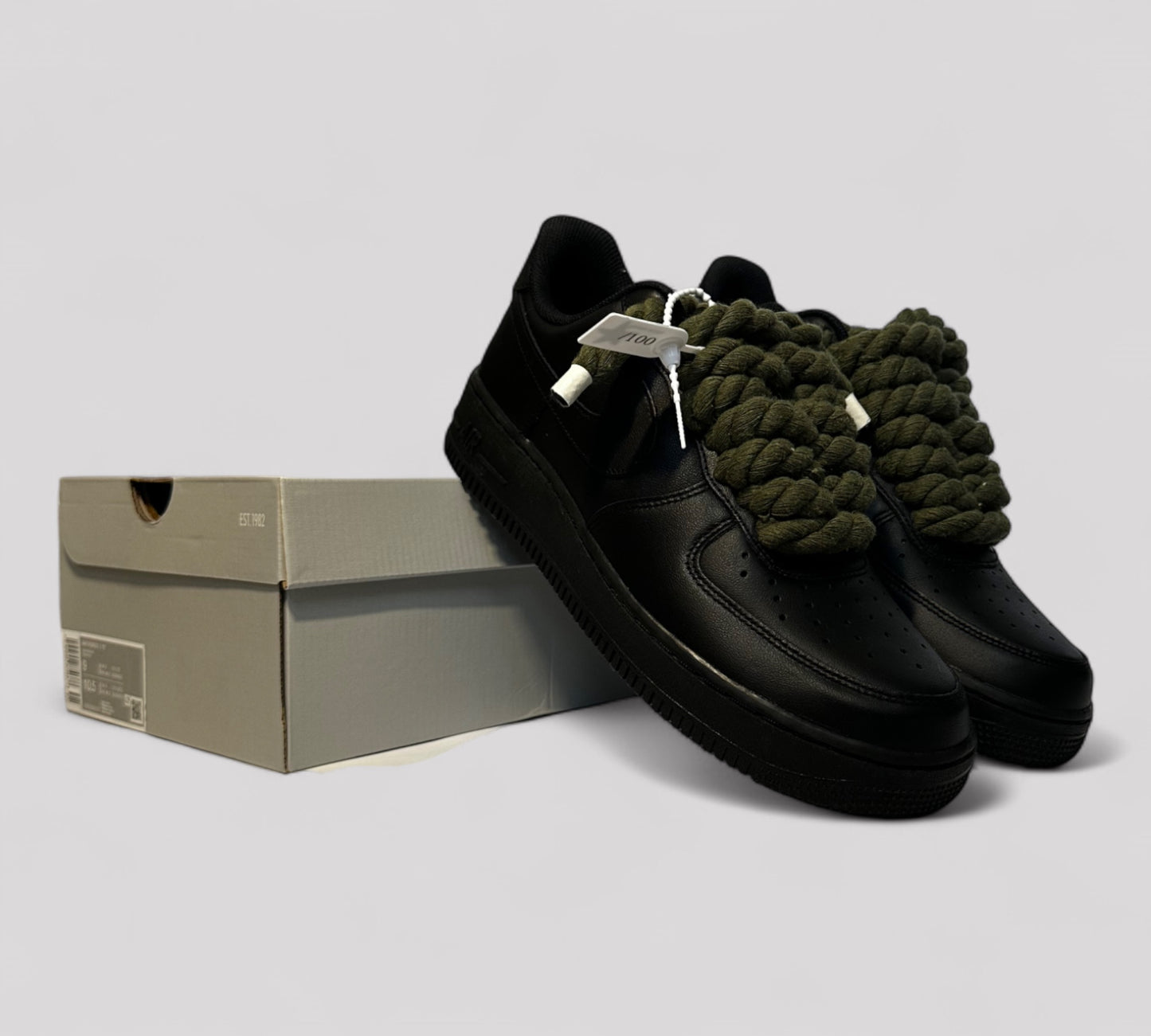 Black sneakers with kahki rope laces from Kosmo studio
