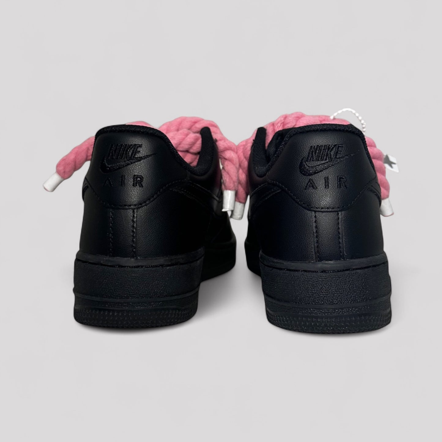 Custom Nike Air force 1 black with rope laces - Pink