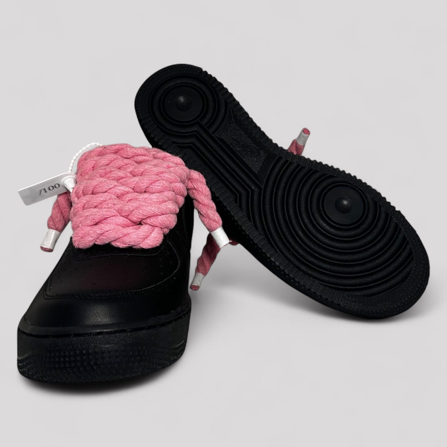 Custom Nike Air force 1 black with rope laces - Pink