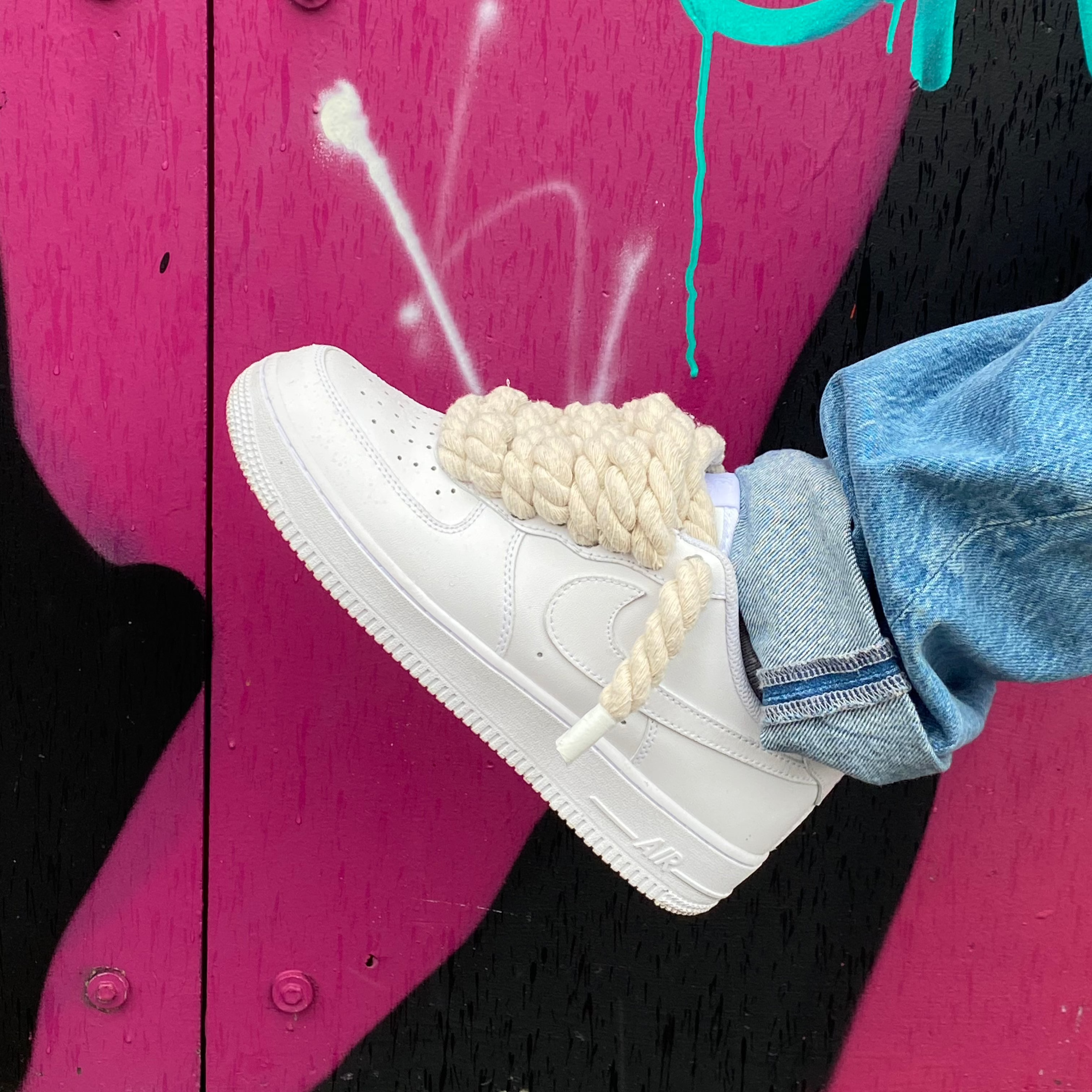 Nike air force 1 rope laces beige graffiti wall