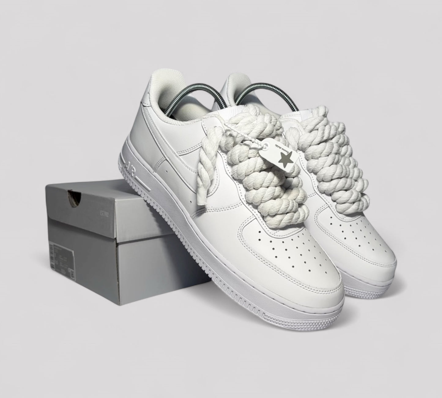 White Nike Air force 1 rope laces customized by Kosmo studio