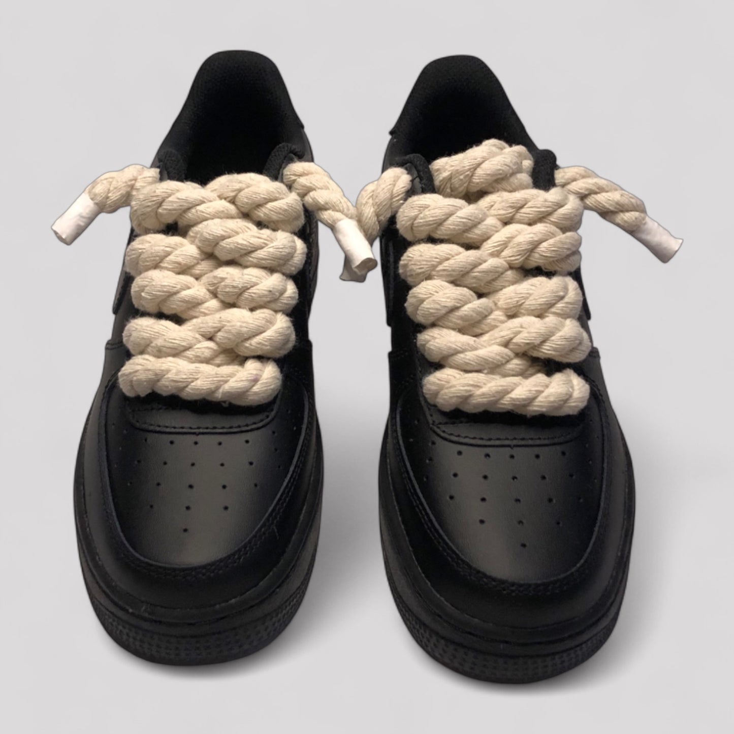 Custom Nike Air force 1 black with rope laces - Beige