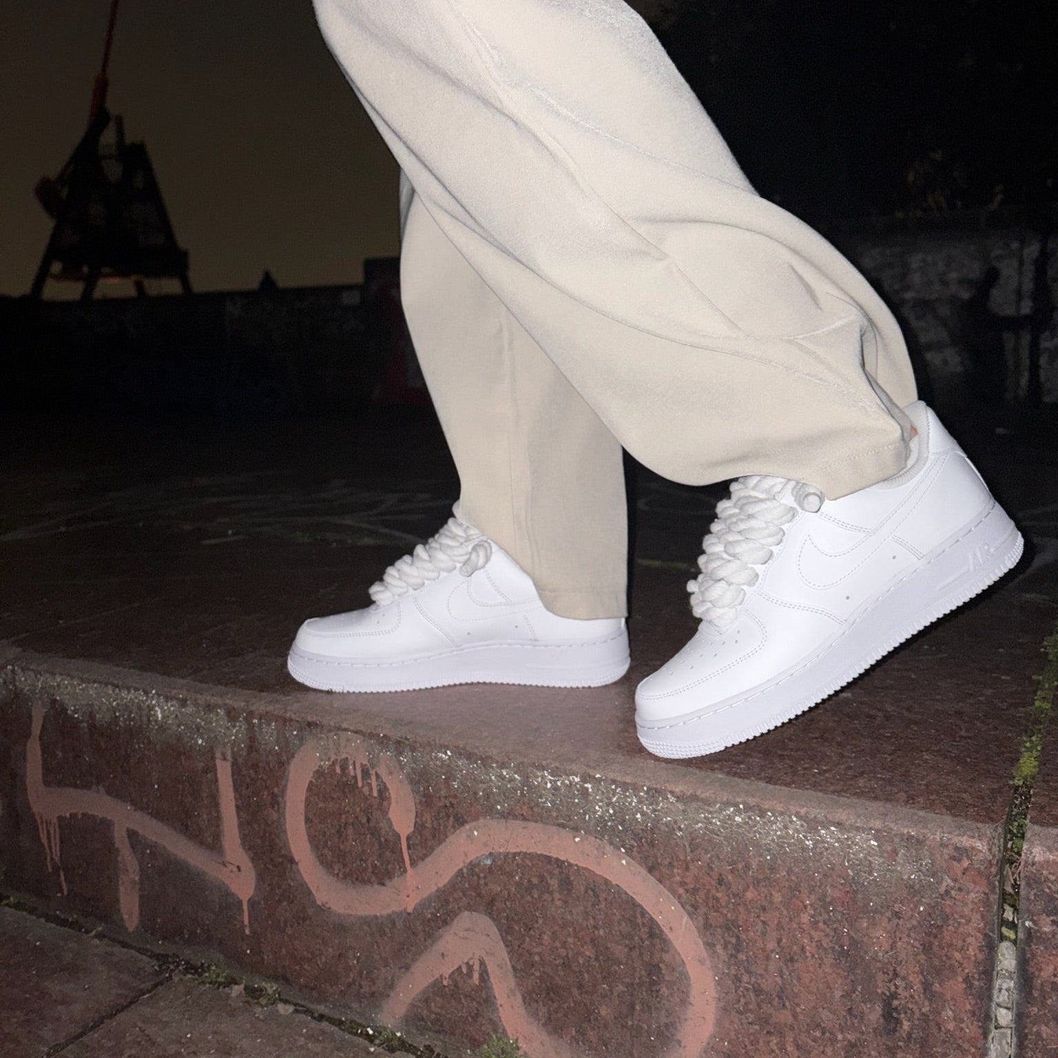 Custom  Nike Air force 1 with rope laces - White