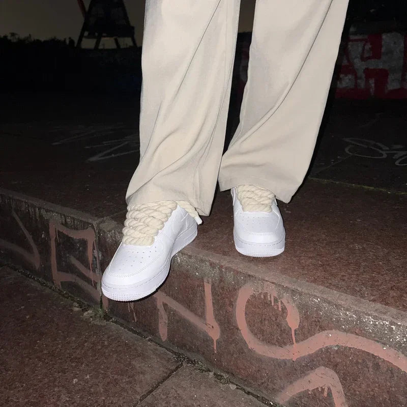 Nike Air Force 1 Custom bílé s béžovými rope laces