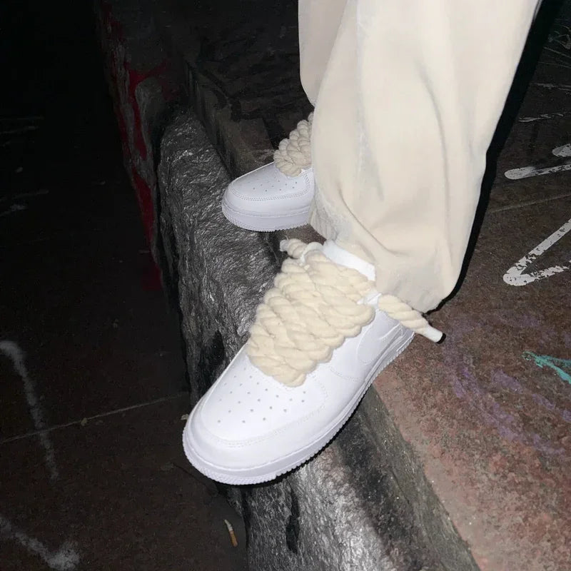 Nike Air Force 1 Custom bílé s béžovými rope laces