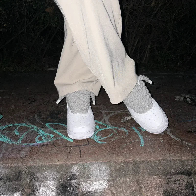 Nike Air Force 1 Custom bílé s šedými rope laces