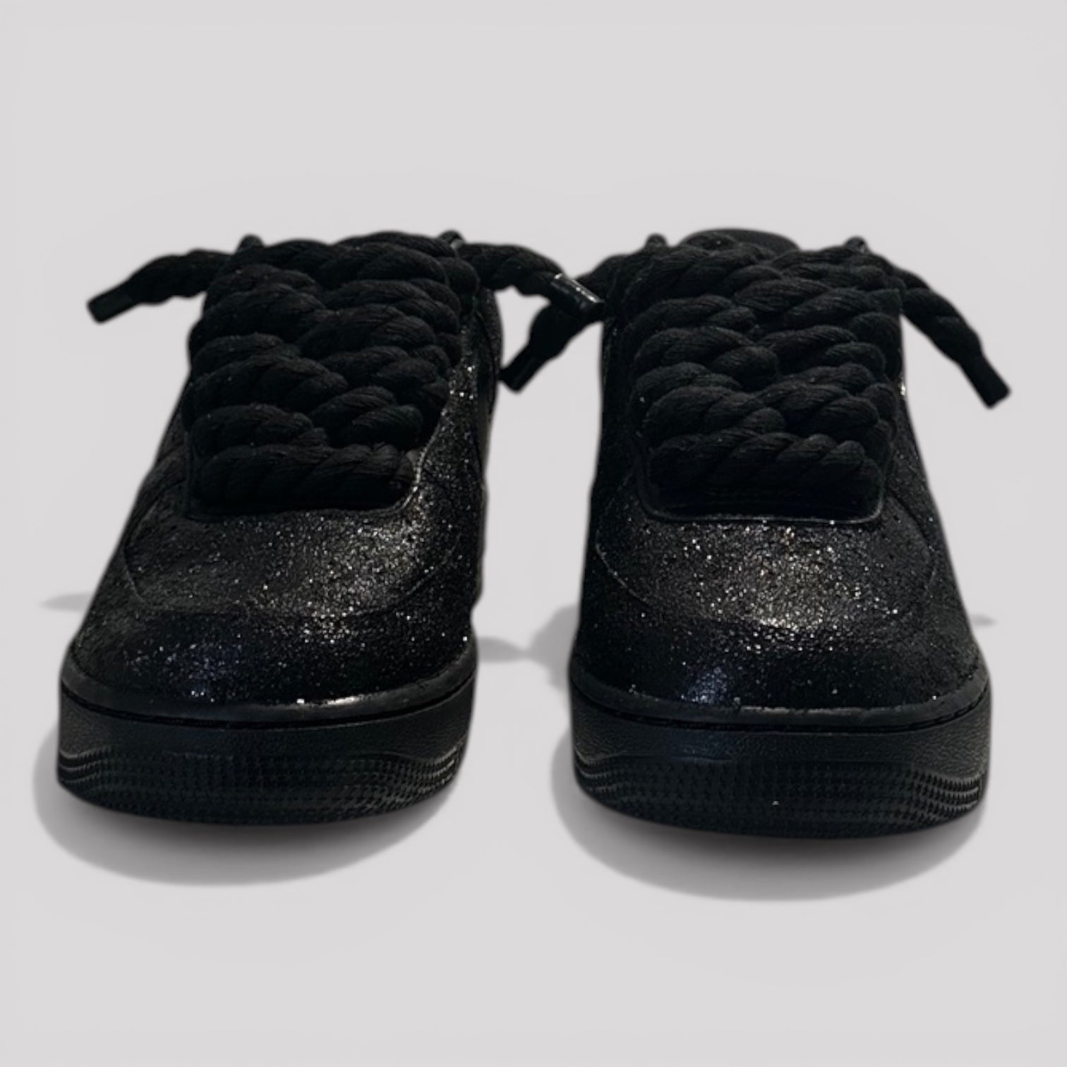 Custom black Nike Air Force 1 black rope laces front view pair