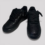 Custom black Nike Air Force 1 black rope laces front view both shoes
