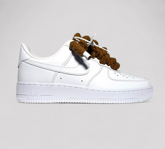 Nike air force 1 customized by Kosmo studio with rope laces from side 
