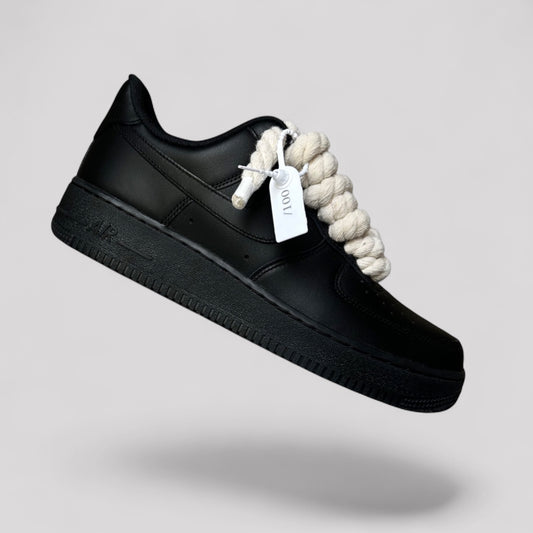 Custom Nike Air force 1 black with rope laces - Beige