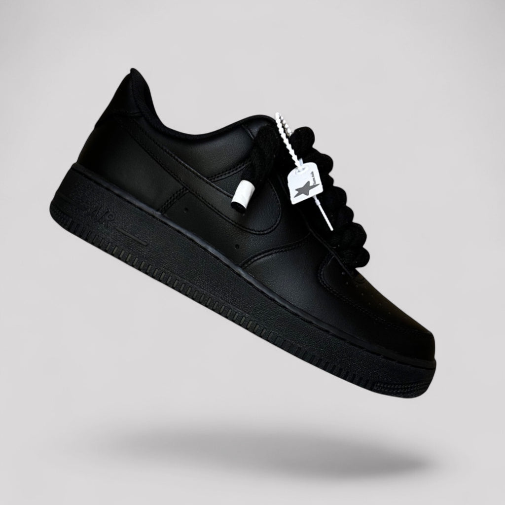 Custom Nike Air force 1 black with rope laces - Black