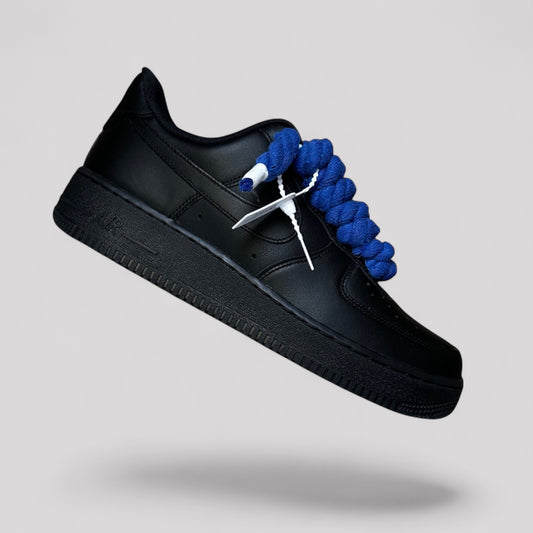 Custom Nike Air force 1 black with rope laces - Blue
