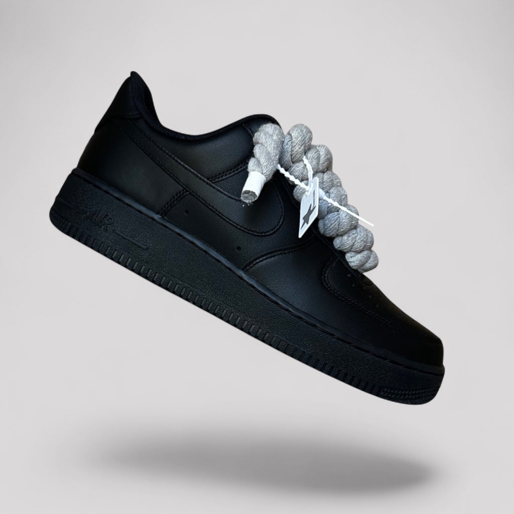 Nike Air Force 1 Custom černé s šedými rope laces