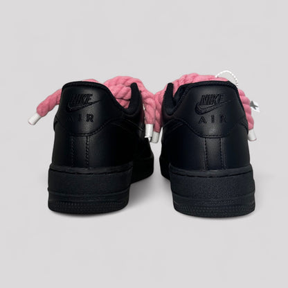 Custom Nike Air force 1 black with rope laces - Pink