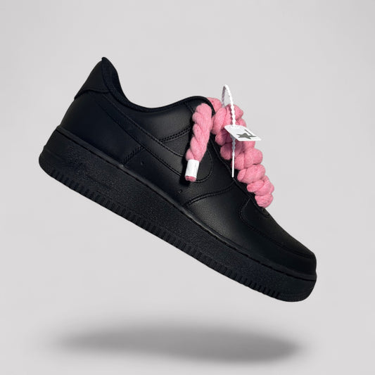 Custom Nike Air force 1 black with rope laces - Pink