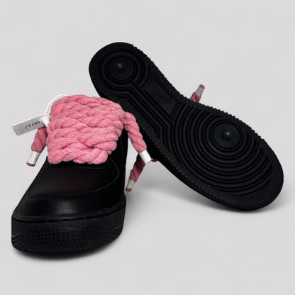 Custom Nike Air force 1 black with rope laces - Pink