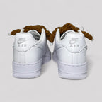 Custom white Nike Air Force 1 brown rope laces back view pair