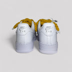 Nike Air Force 1 white with yellow rope laces back view both shoes product photo