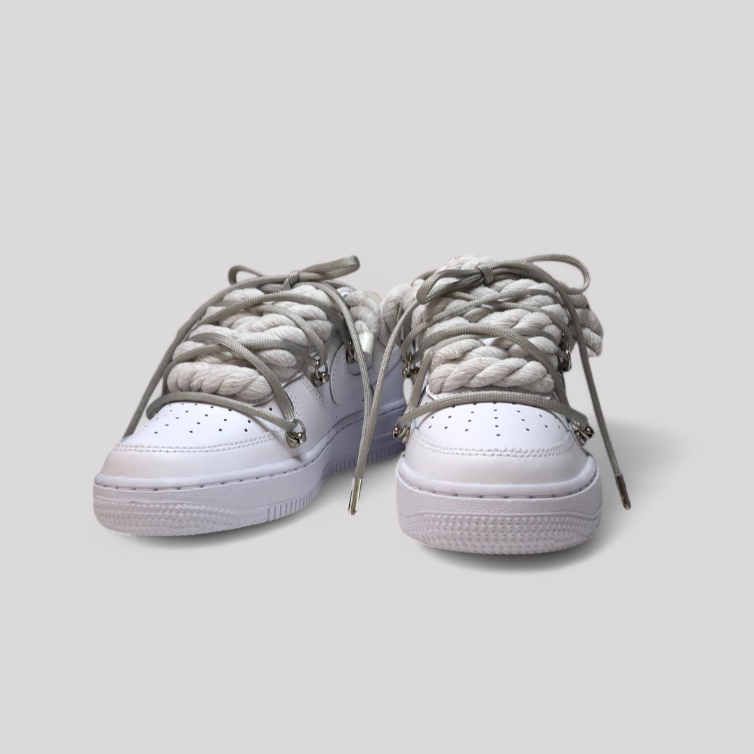 White Nike air force 1 rope laces with gray over laces