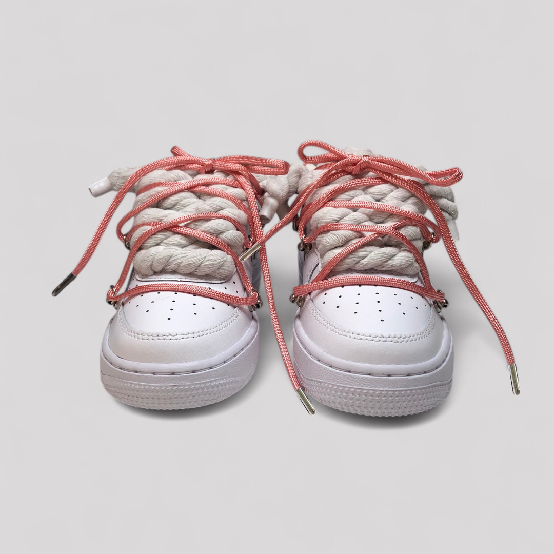 Nike air force 1 rope laces with pink over laces form front