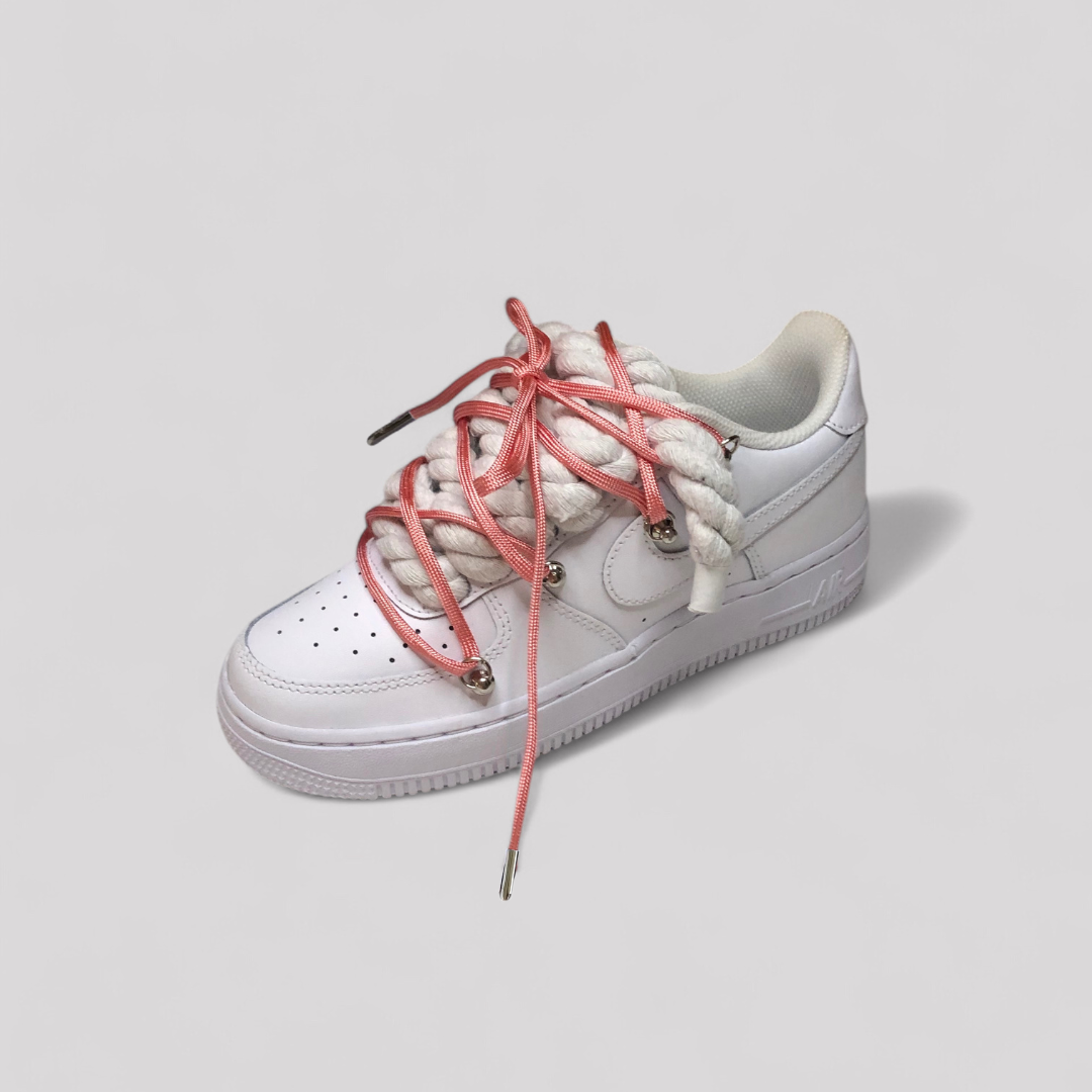 White nike air force 1 rope laces with over laces form side
