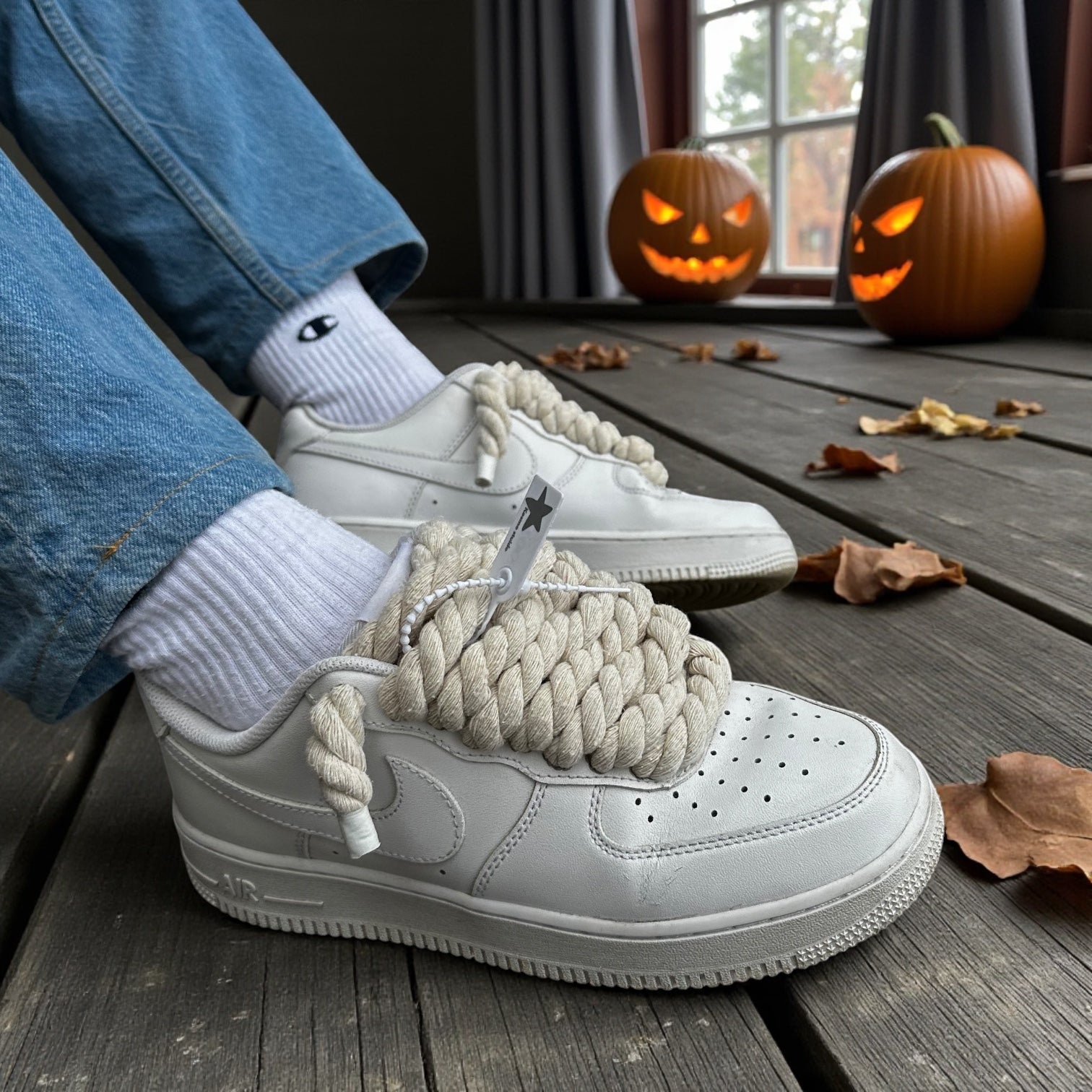 Nike af 1 rope laces with halloween pumpkins