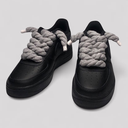Custom Nike Air force 1 black with rope laces - Grey