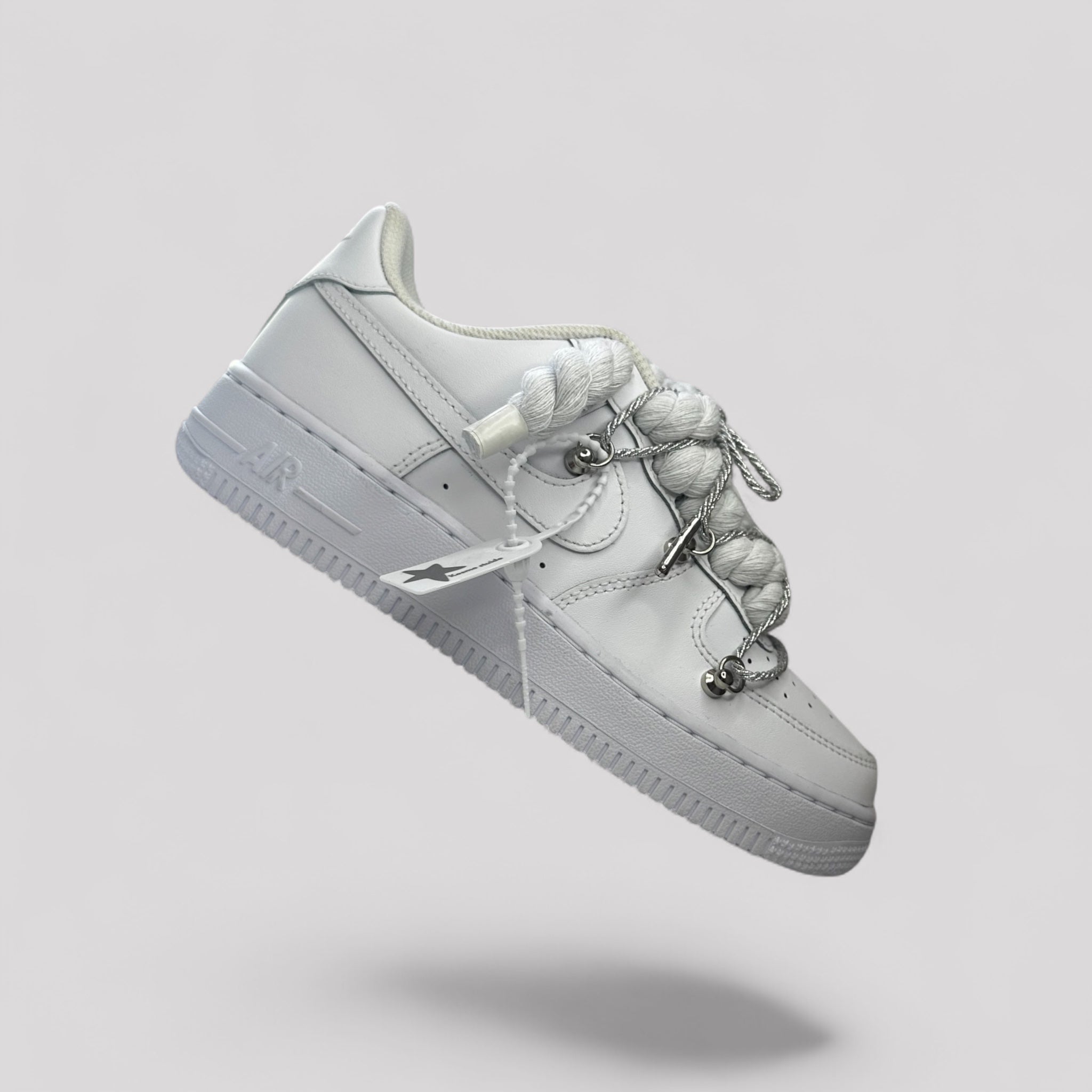 Nike Air Force 1 Custom bíle rope laces s shiny Over laces