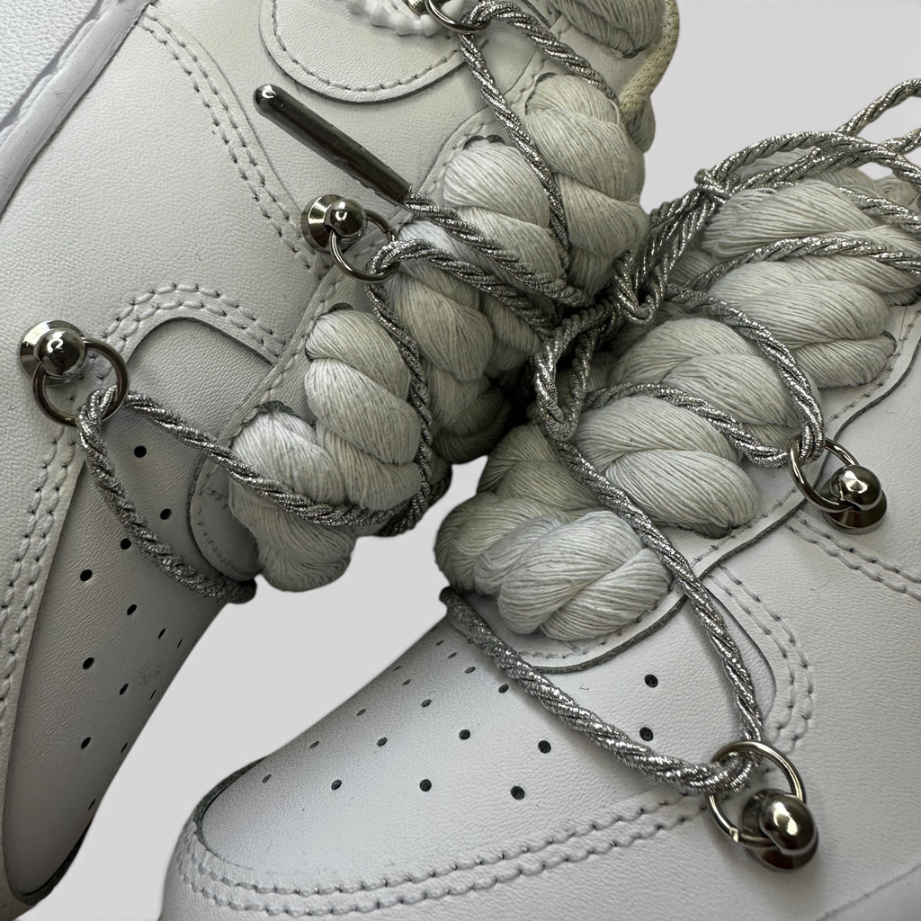 Nike Air Force 1 Custom bíle rope laces s shiny Over laces