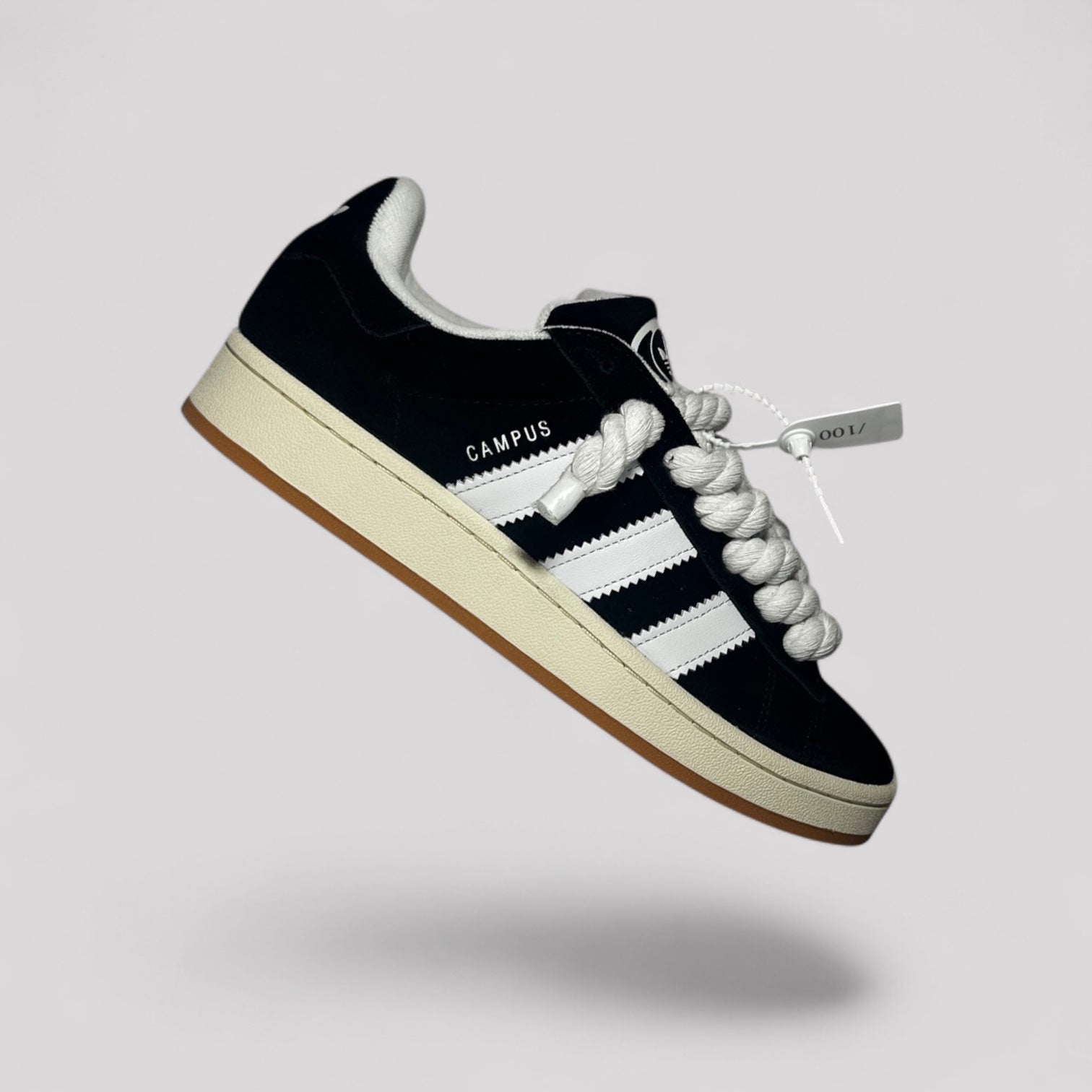 Adidas campus rope laces. black and white sneakers