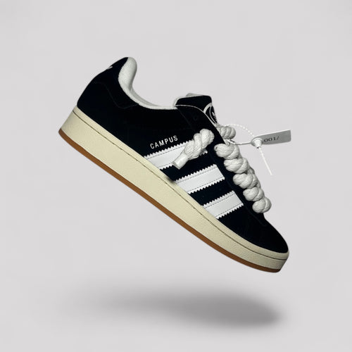 Adidas campus rope laces. black and white sneakers