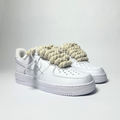 Nike Air Force 1 bílé Custom béžové tlusté rope laces – pohled ze strany