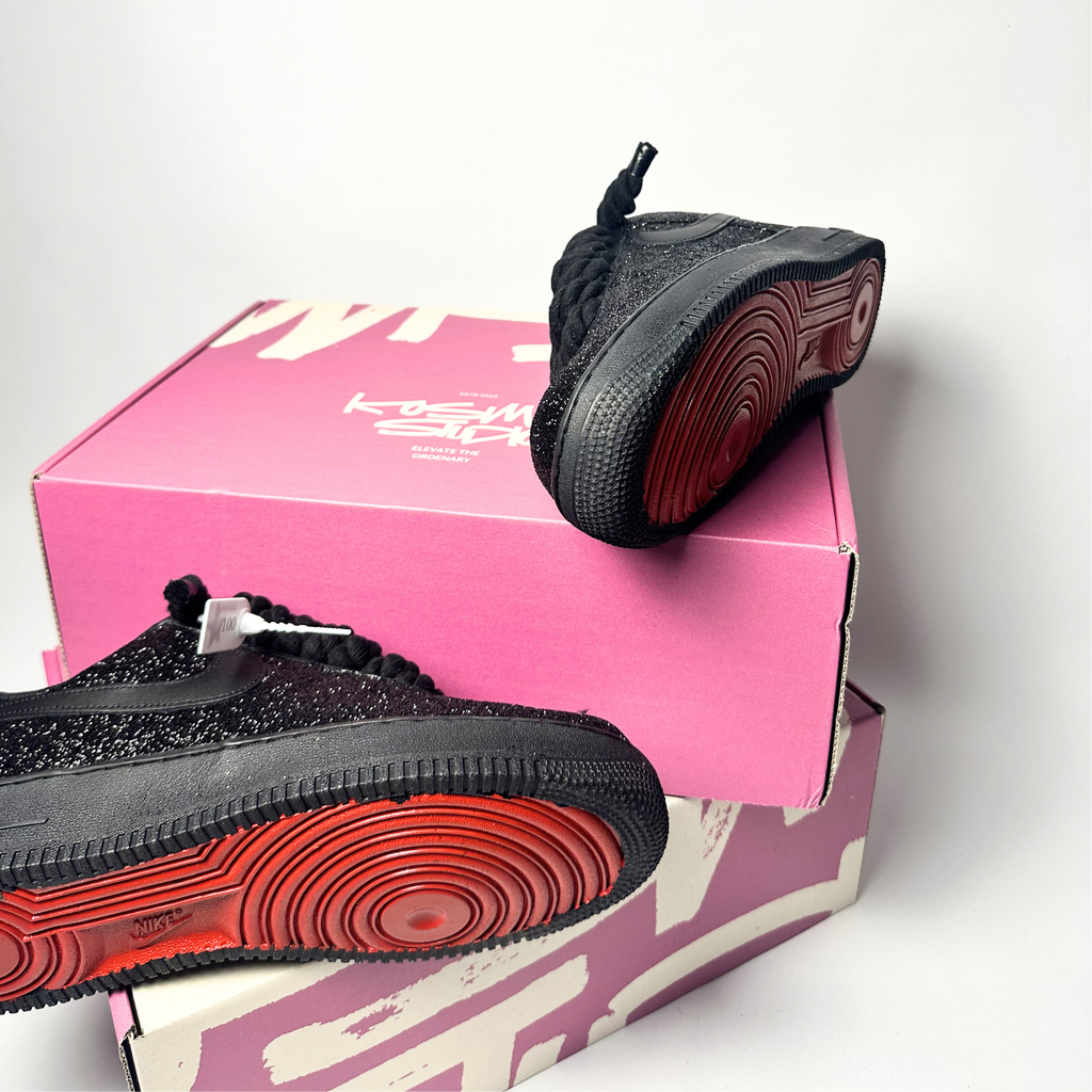 Nike Air force 1 černé  rope laces custom glitter – pohled na patu