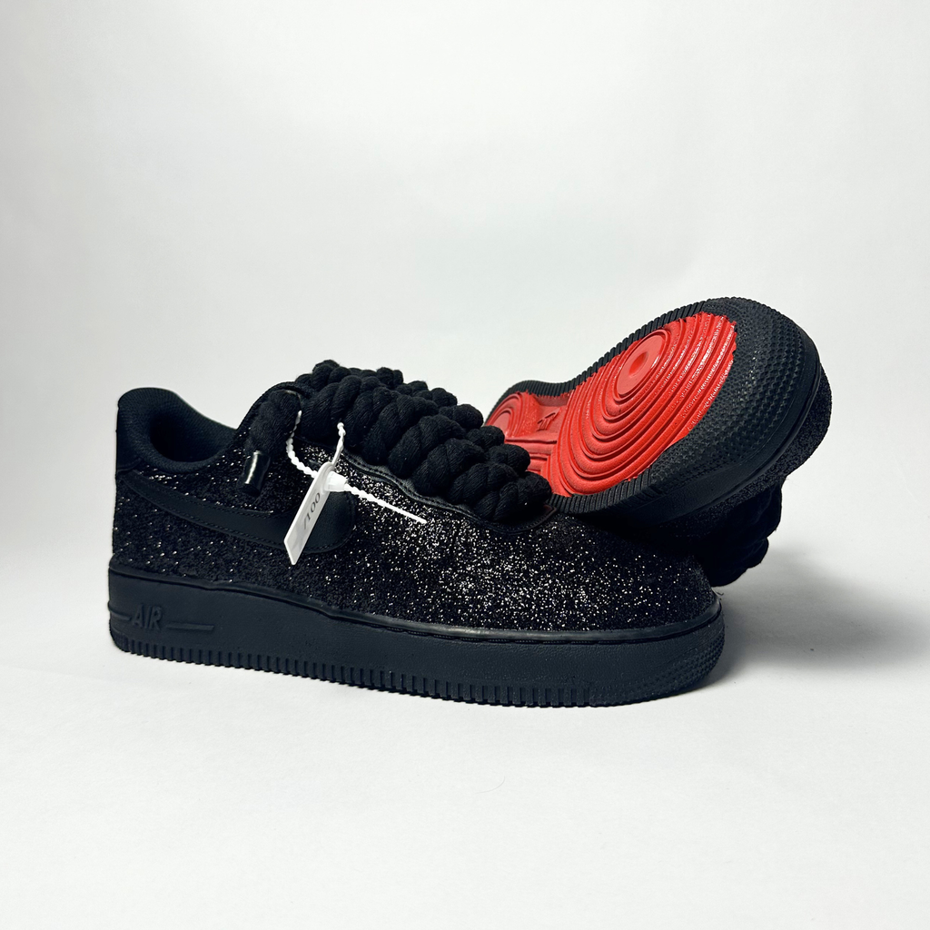 Nike Air force 1 černé  rope laces custom glitter – pohled ze strany
