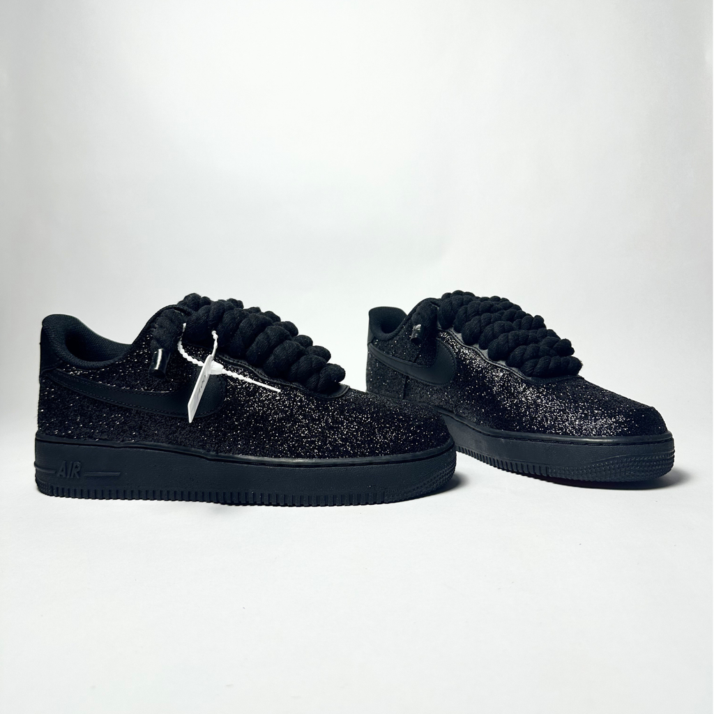 Nike Air force 1 černé  rope laces custom glitter – pohled zezadu