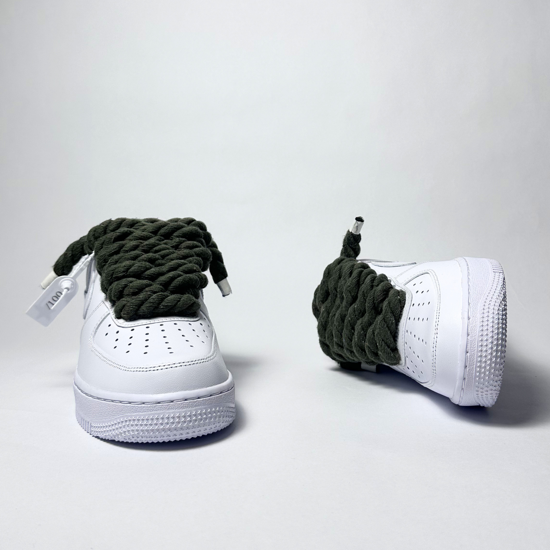 Nike Air Force 1 bílé Custom khaki tlusté rope laces
