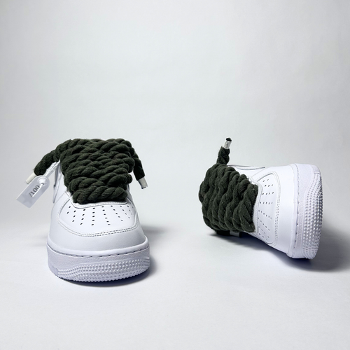 Nike Air Force 1 bílé Custom khaki tlusté rope laces