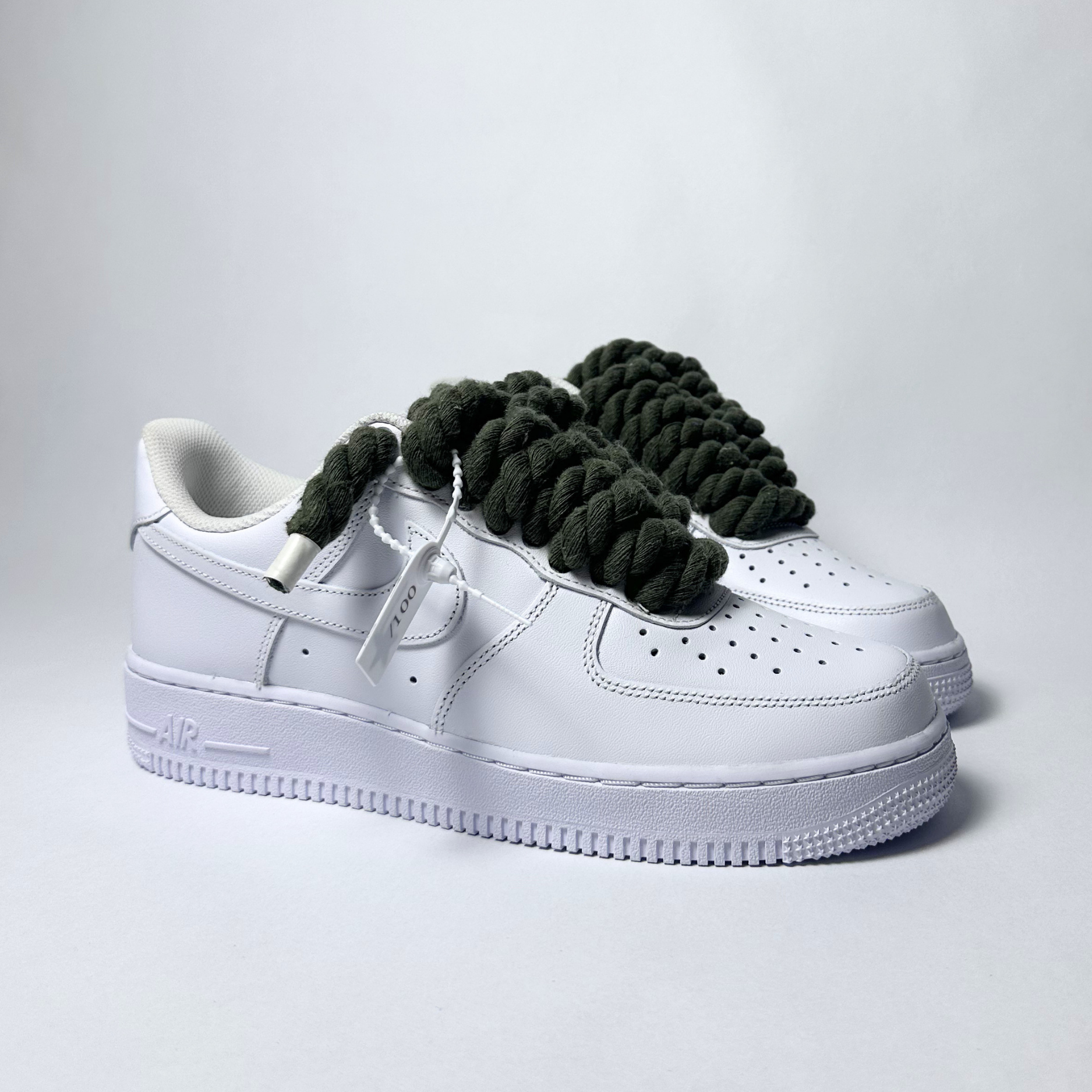 Nike Air Force 1 bílé Custom khaki tlusté rope laces