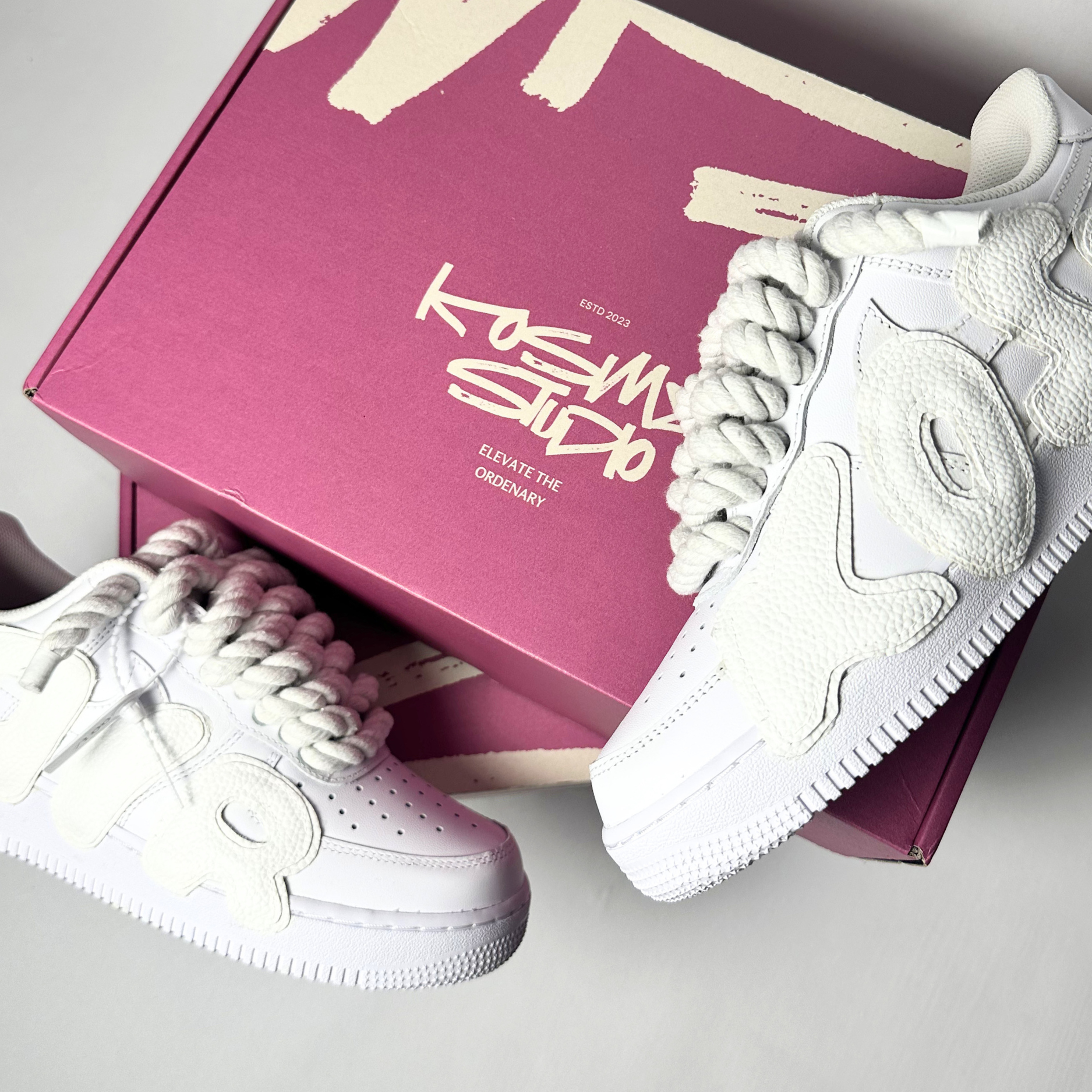 Nike Air Force 1 bílé Custom bílé tlusté rope laces Kosmo