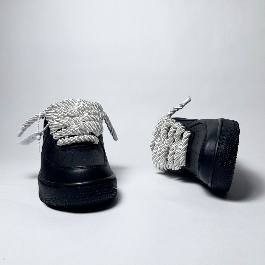 Nike Air Force 1 černé Custom krémové lesklé rope laces