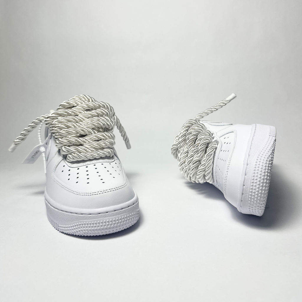 Nike Air Force 1 bílé Custom perleťové lesklé rope laces