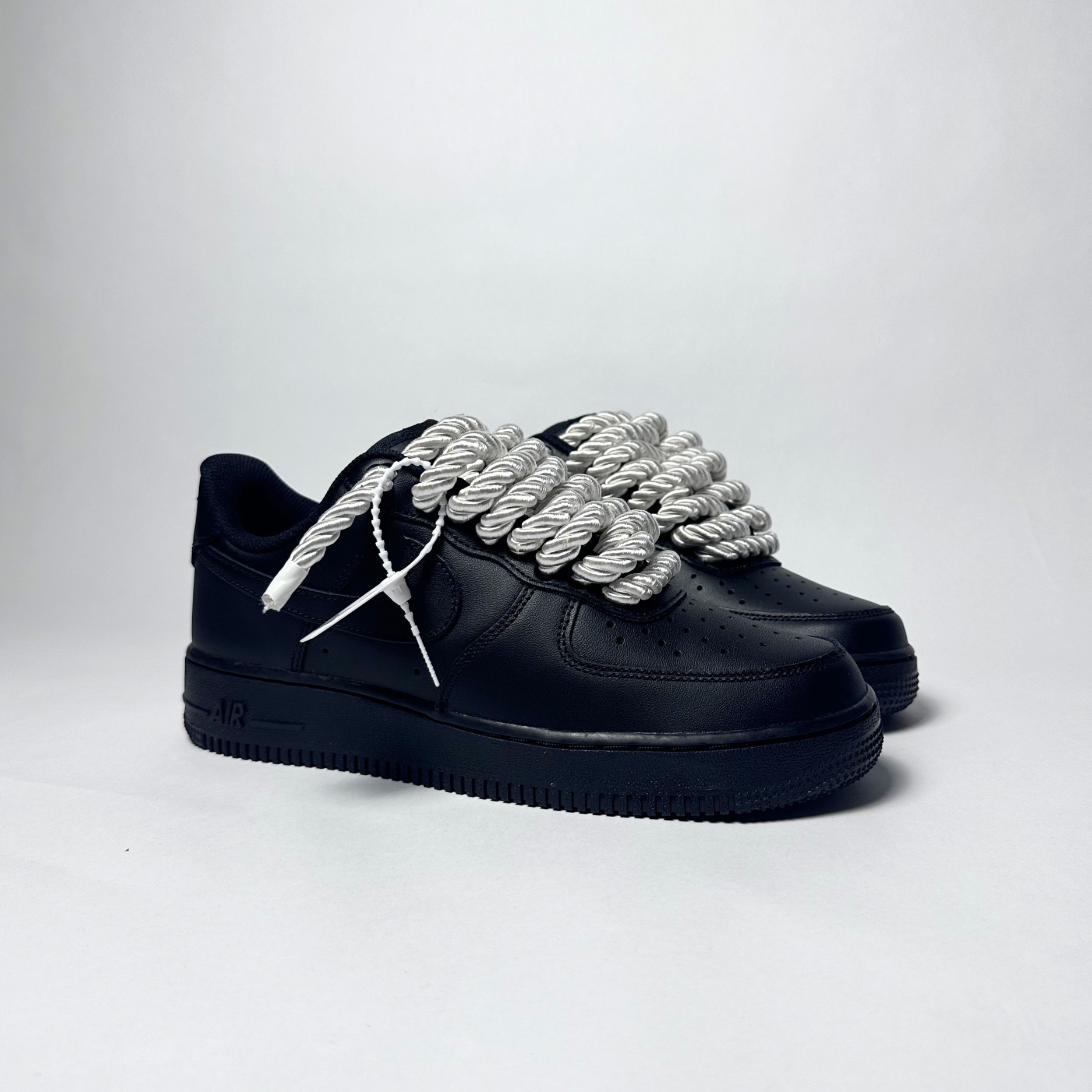 Nike Air Force 1 černé Custom krémové lesklé rope laces