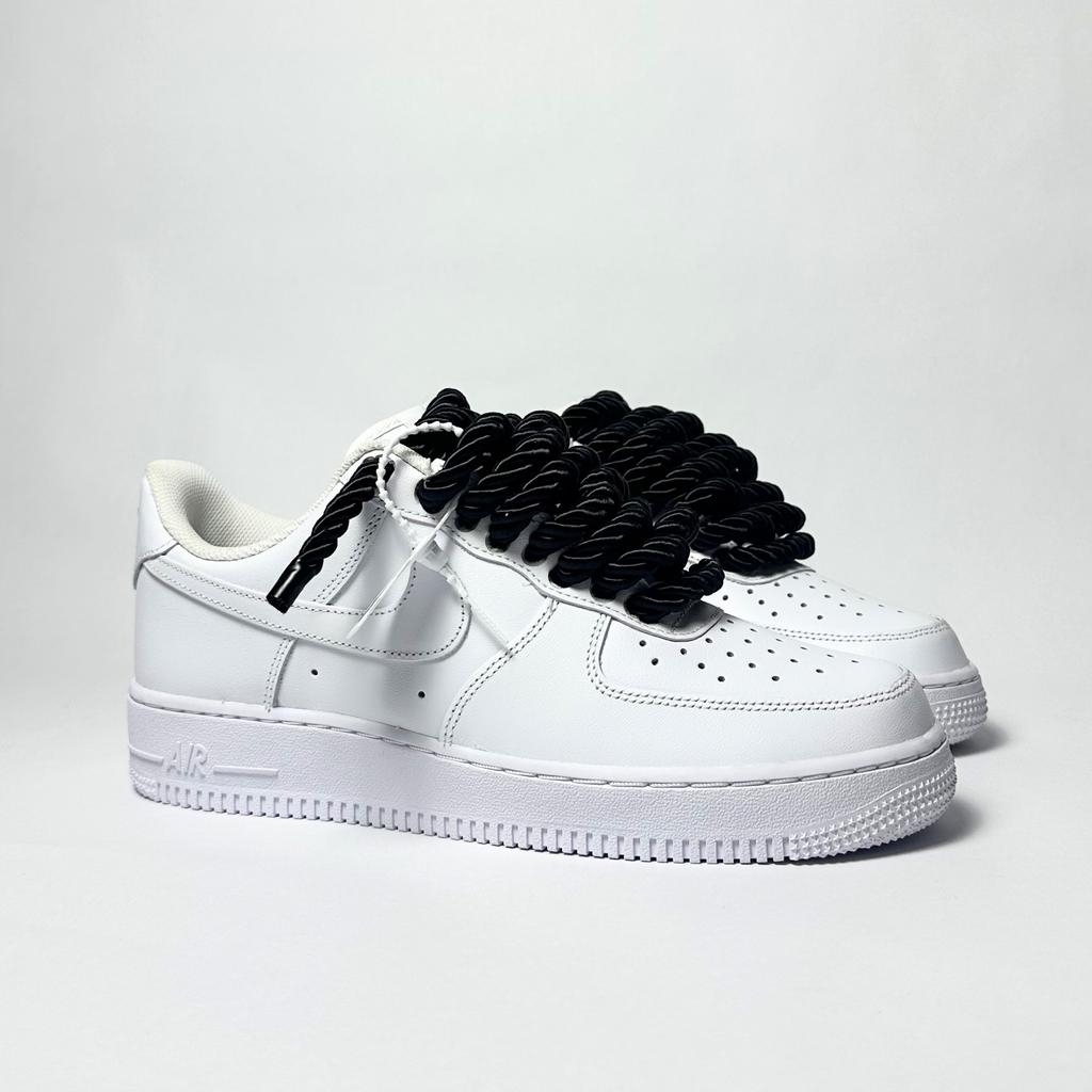 Nike Air Force 1 bílé Custom černé lesklé rope laces