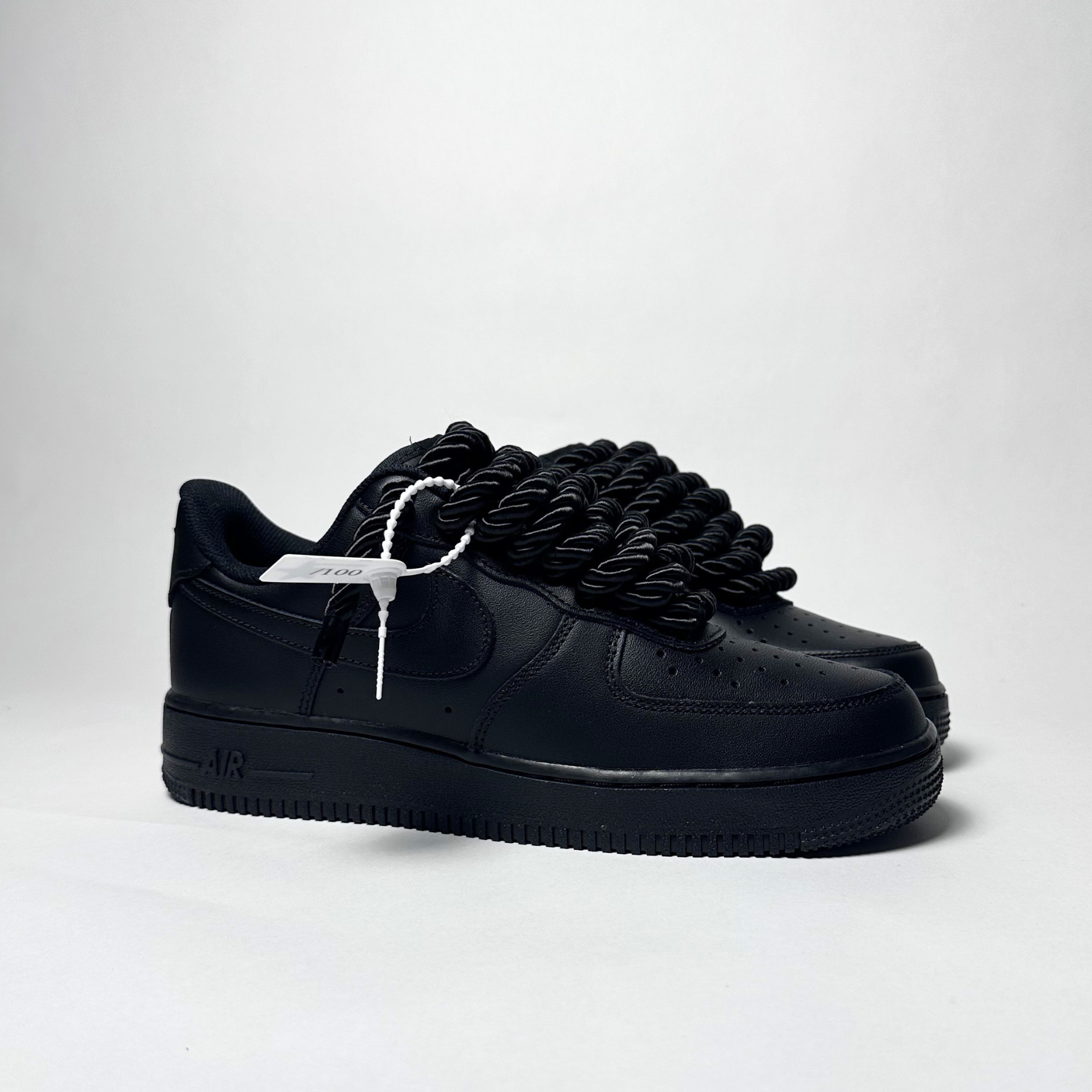 Nike Air Force 1 černé Custom černé lesklé rope laces