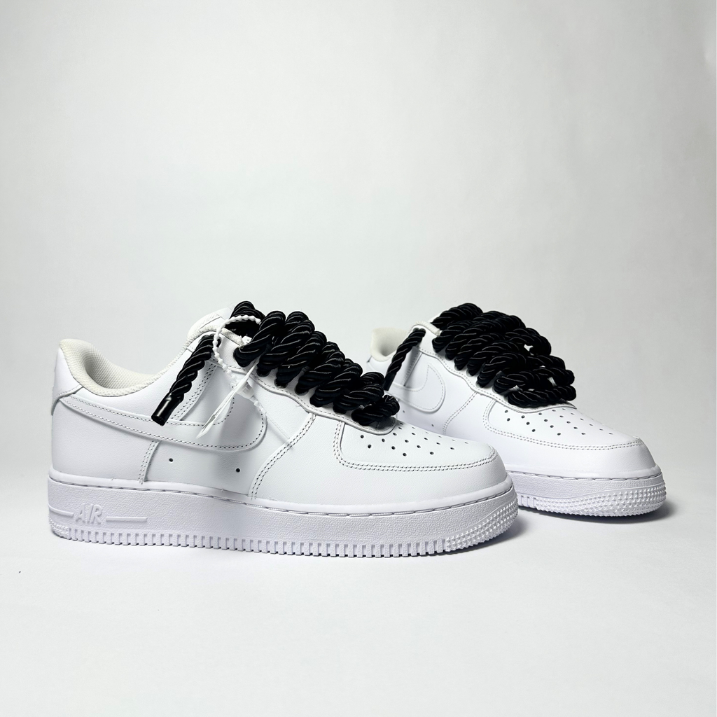 Nike Air Force 1 bílé Custom černé lesklé rope laces