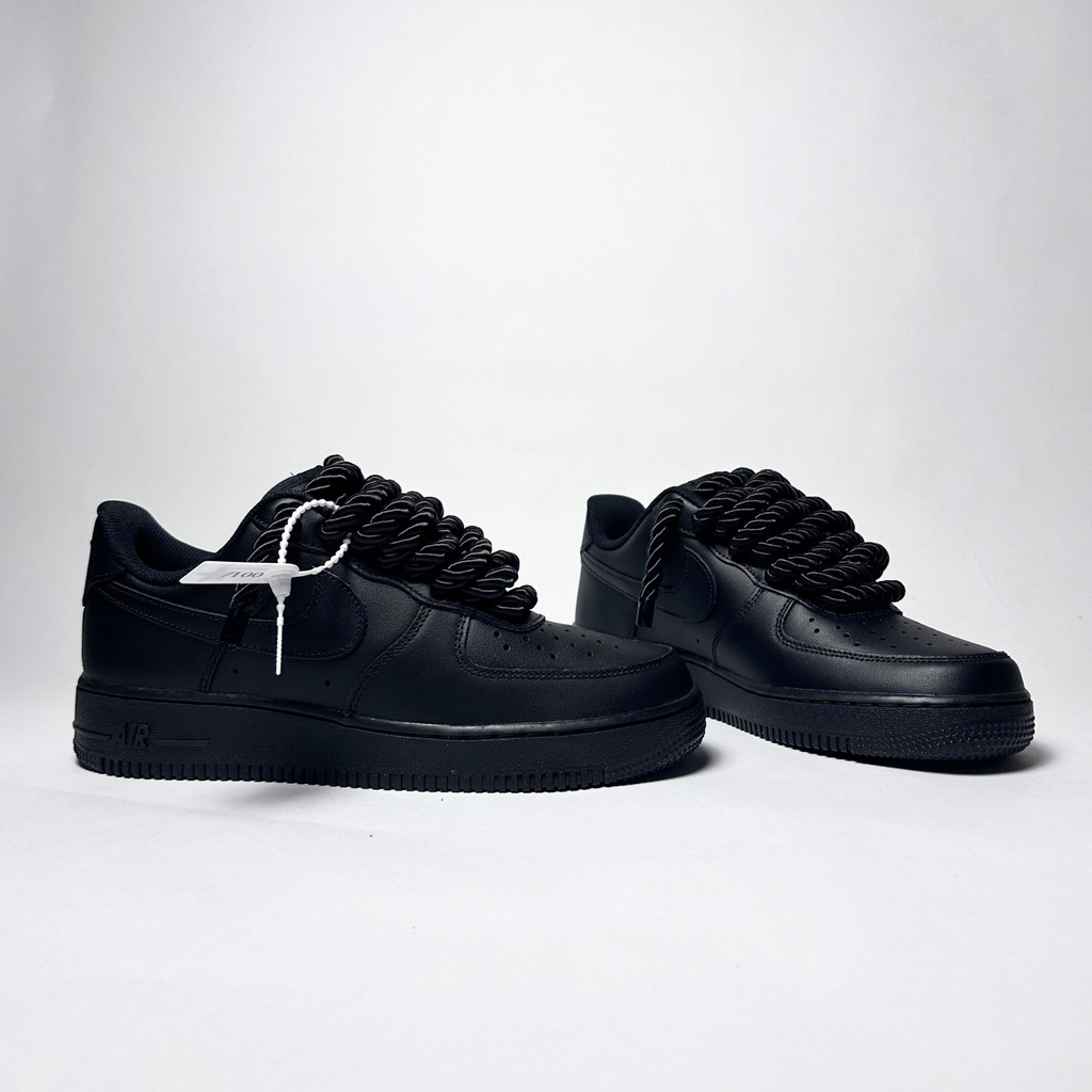 Nike Air Force 1 černé Custom černé lesklé rope laces