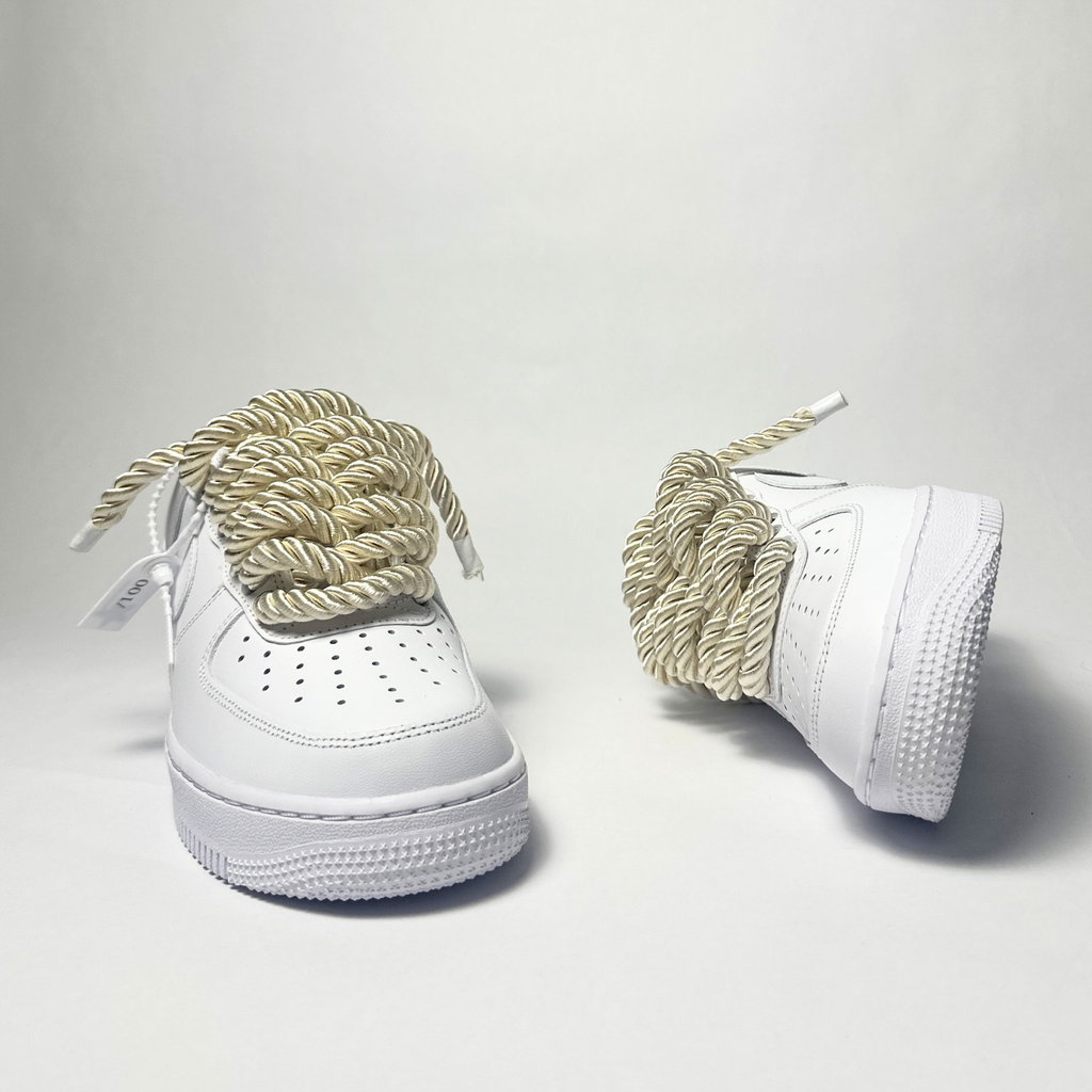 Nike Air Force 1 bílé Custom krémové lesklé rope laces