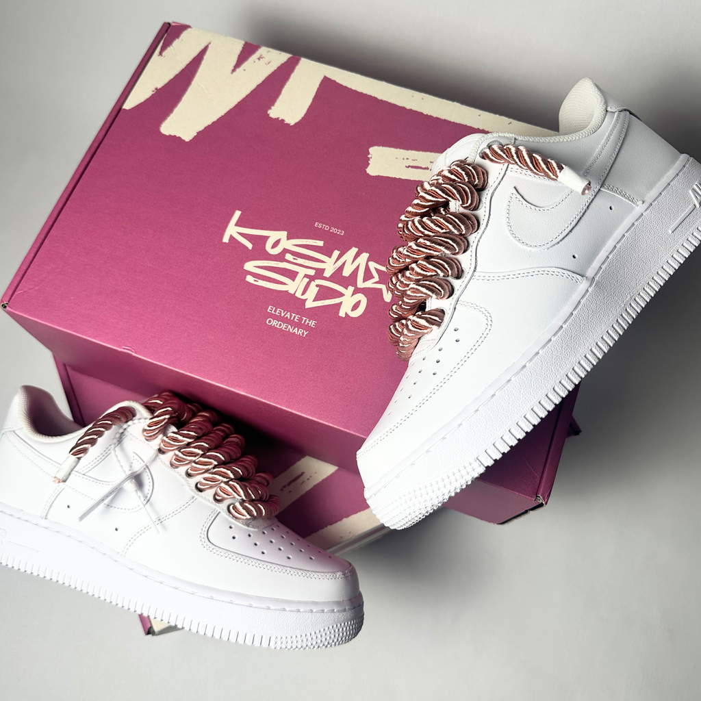 Nike Air Force 1 bílé Custom růžové lesklé rope laces