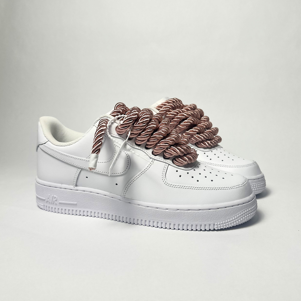Nike Air Force 1 bílé Custom růžové lesklé rope laces